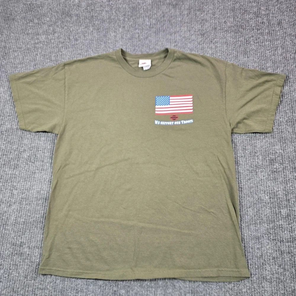 Harley-Davidson Shirt Mens XL Green Flag‎ We Support Our Troops Timms SC